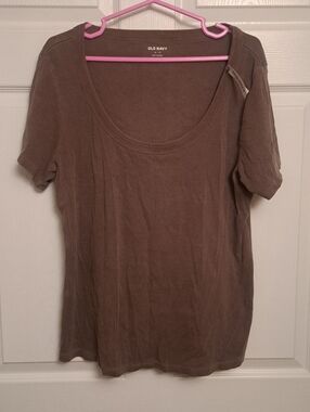 Old Navy Brown Scoop Neck Short Sleeve Tee Women XL 14/16 New with Tags Ribbed